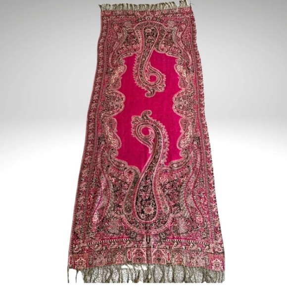 Paisley Pashmina Scarf Shawl Wrap Magenta Pink Double Layer Fringed Large 75” - Picture 7 of 10